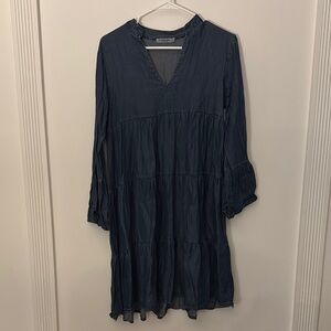 Blue V-Neck Bishop Sleeve Sundress